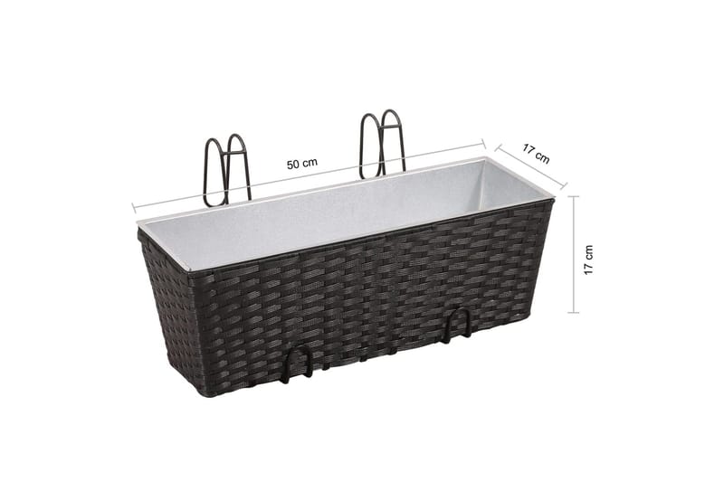 Blomlåda för balkong 2-pack konstrotting/zink svart 50cm - Svart - Balkonglåda