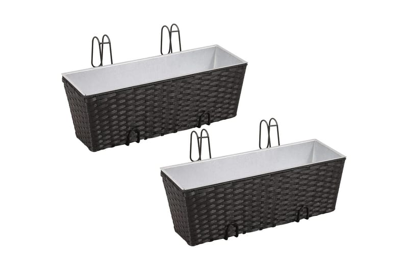 Blomlåda för balkong 2-pack konstrotting/zink svart 50cm - Svart - Balkonglåda