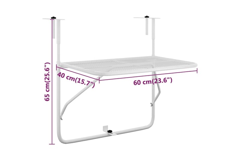 Balkongbord vit 60x40 cm stål - Vit - Utemöbler - Balkong - Balkongmöbler - Balkongbord - Balkongbord hängande