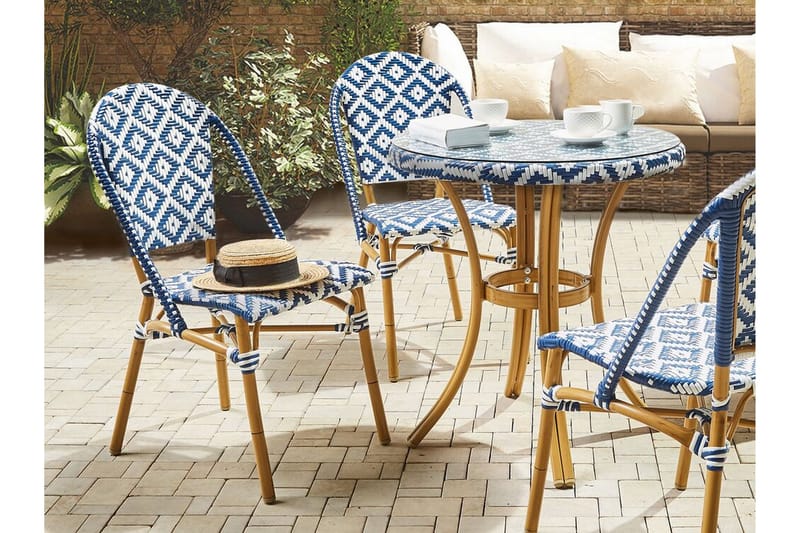 Trädgårdsstol 4 st blå/vit mönster RIFREDDO - Blå - Matstol & karmstol utomhus - Balkongstol