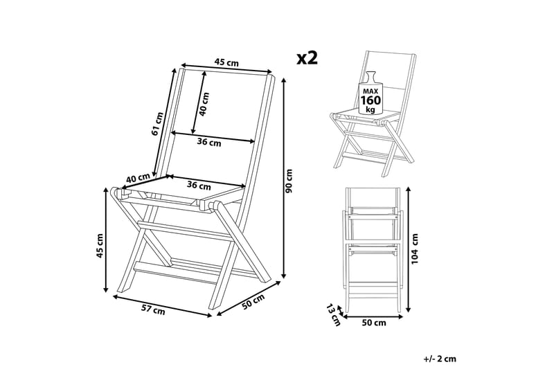 Kettelle Klappstol Utomhus 57x50x90 cm 2 st - Mörkbrun/Grå - Caféstol & klappstol utomhus - Balkongstol