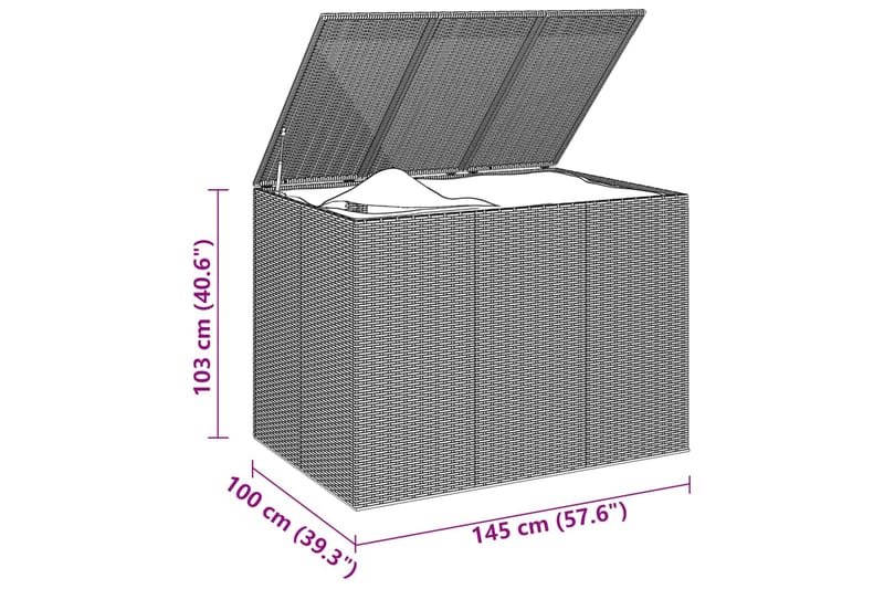 Dynbox PE-rotting 145x100x103 cm svart - Svart - Utemöbler - Dynförvaring & möbelskydd - Dynboxar & dynlådor