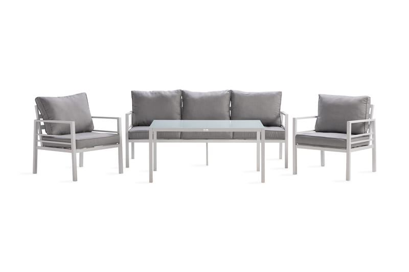 Ariany Loungegrupp Utomhus – Utemöbler 5-sits Loungeset i Aluminium - Vit / Gråa dynor - Utemöbler - Loungemöbler - Loungegrupp & Loungeset