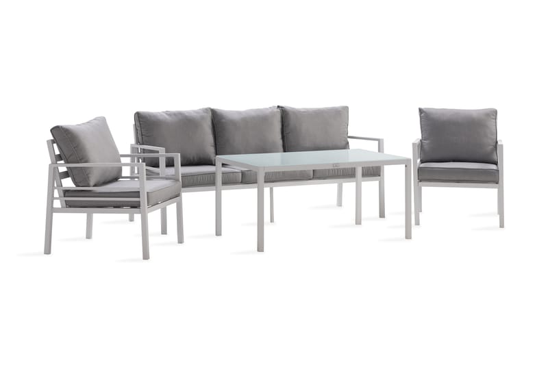 Ariany Loungegrupp Utomhus – Utemöbler 5-sits Loungeset i Aluminium - Vit / Gråa dynor - Utemöbler - Loungemöbler - Loungegrupp & Loungeset