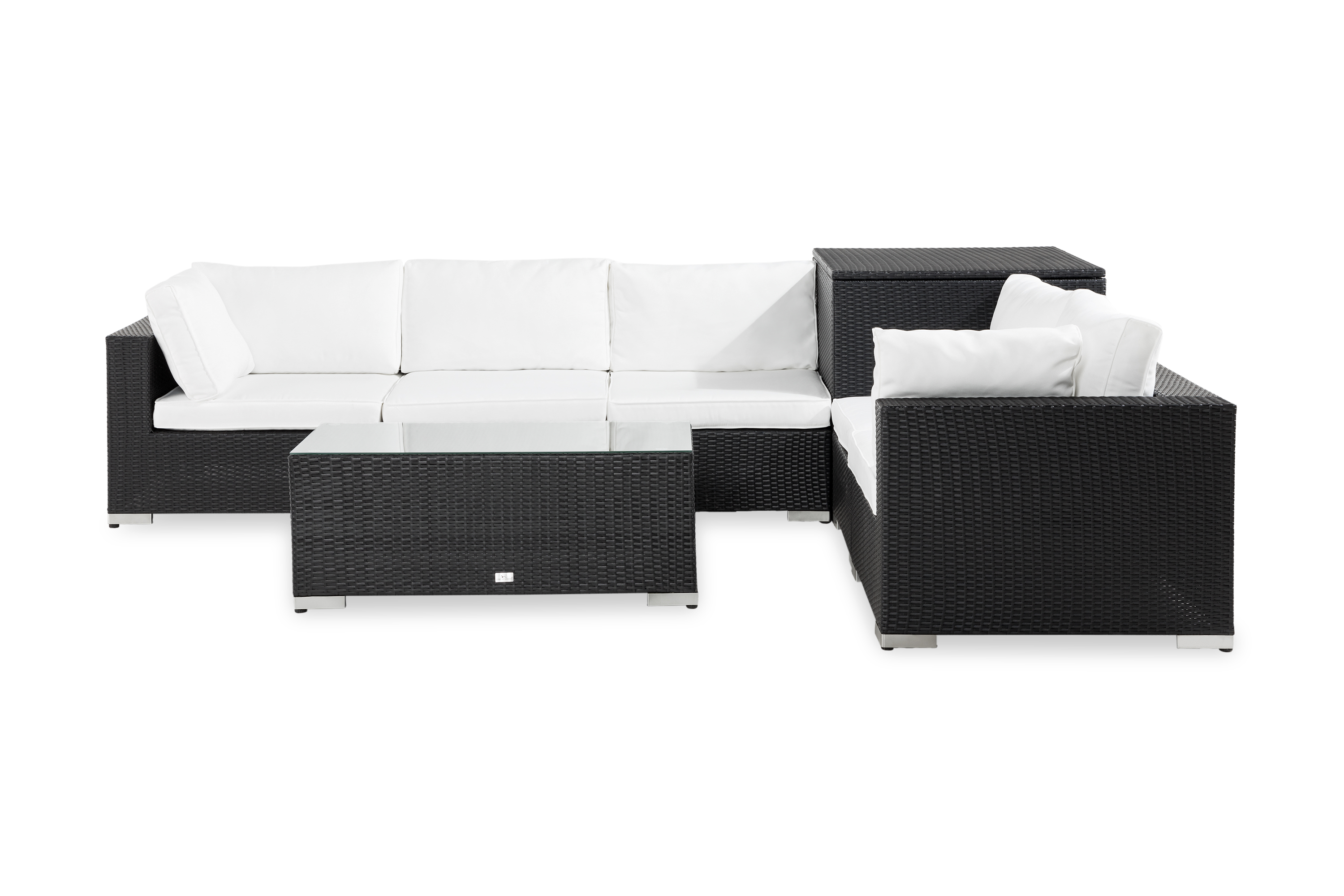 Comfort Garden Bahamas 5-sits Loungegrupp - Svart Hörndynbox Bord m Hylla 75x75 & Loungeset Vit,Svart