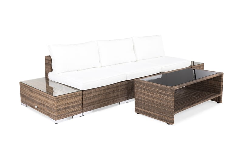 Bahamas Liten Loungegrupp Utomhus - 3-sits Litet Loungeset i Konstrotting för Uteplats och Balkong - Beige / Vita dynor - Trädgård & spabad - Utemiljö - Altan & terrass - Altanmöbler