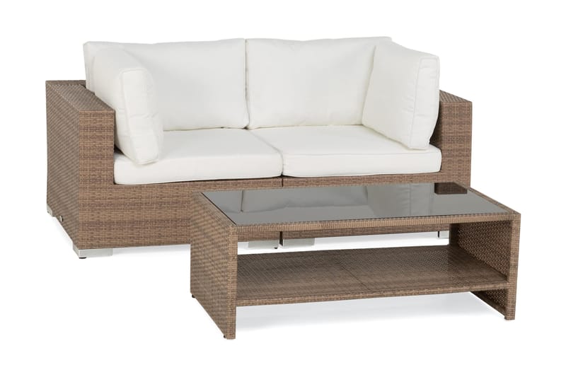 Bahamas Liten loungegrupp utomhus - Soffgrupp till balkong 2-sits - Litet loungeset konstrotting utemöbler - Beige med vita dynor - Trädgård & spabad - Utemiljö - Altan & terrass - Altanmöbler