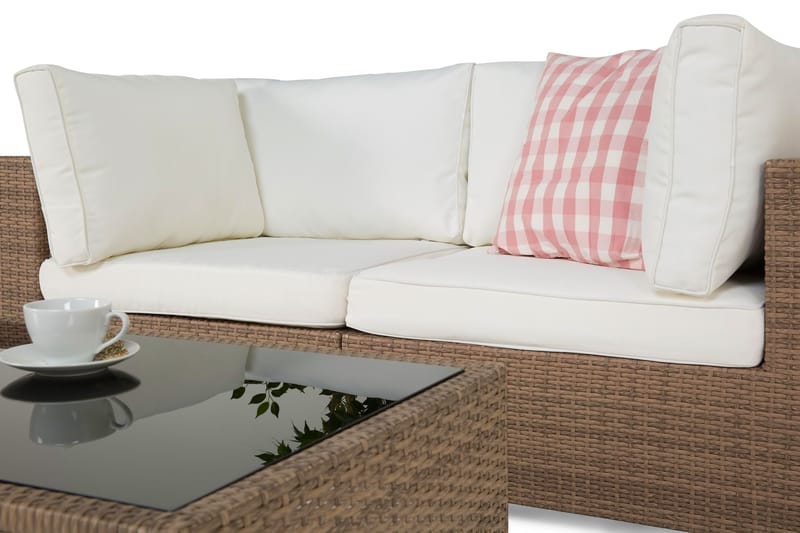 Bahamas Liten loungegrupp utomhus - Soffgrupp till balkong 2-sits - Litet loungeset konstrotting utemöbler - Beige med vita dynor - Trädgård & spabad - Utemiljö - Altan & terrass - Altanmöbler