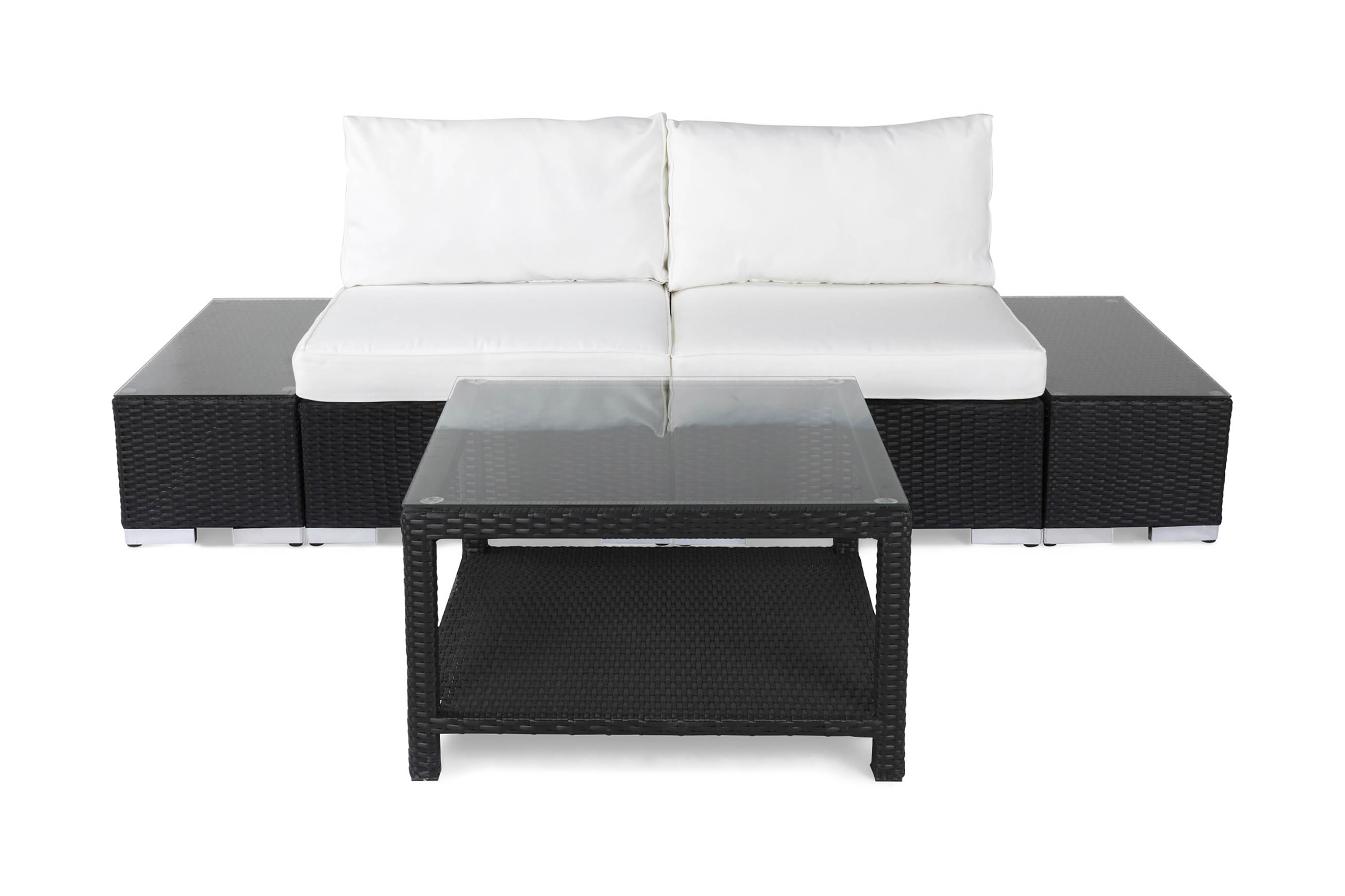 Comfort Garden Bahamas Loungegrupp 2-sits 1 Bord 75x75 - 2 Avslut Svart & Loungeset Vit,Svart