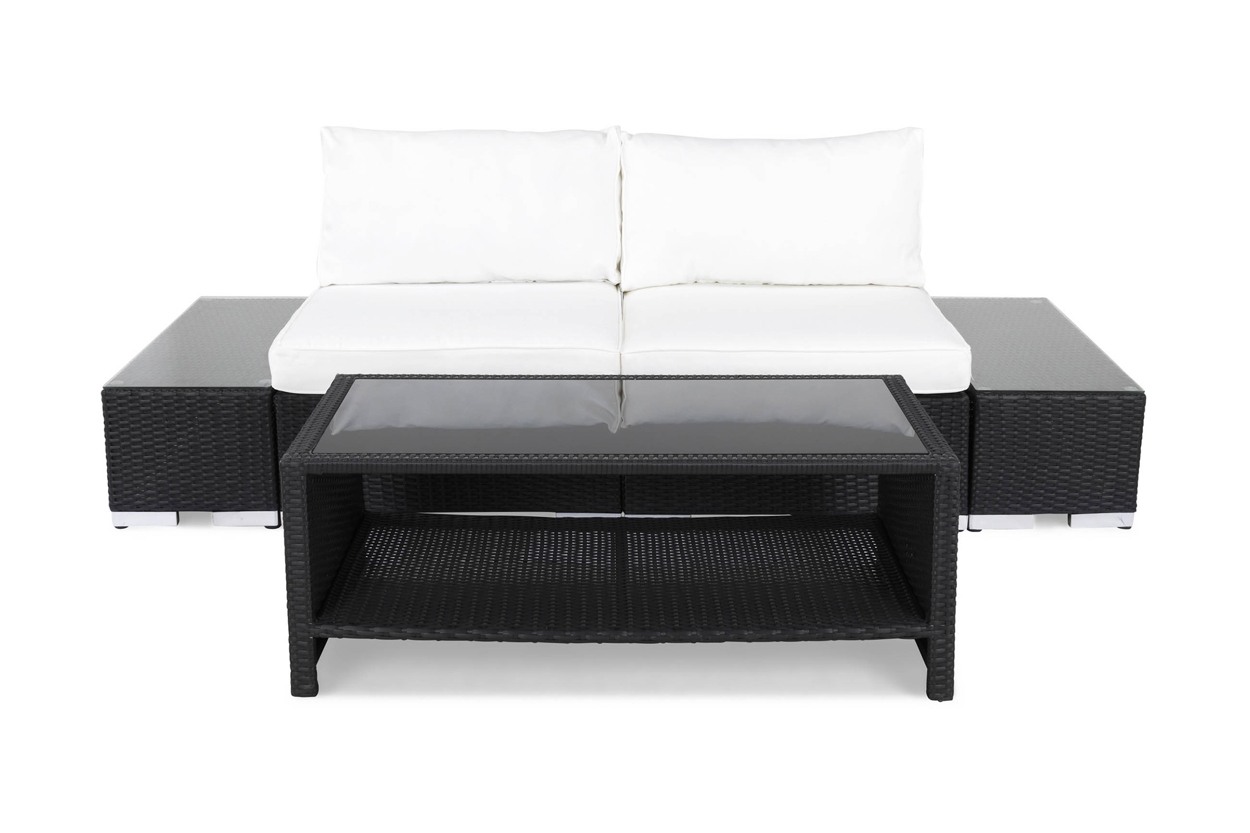 Comfort Garden Bahamas Loungegrupp 2-sits 1 Bord m Hylla - 2 Avslut Svart & Loungeset Vit,Svart