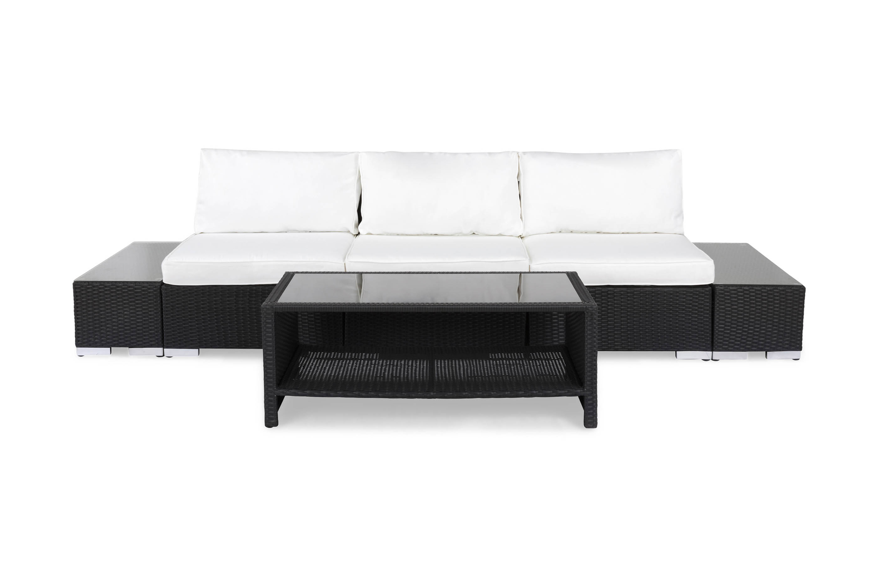 Comfort Garden Bahamas Loungegrupp 3-sits 1 Bord m Hylla - 2 Avslut Svart & Loungeset Vit,Svart