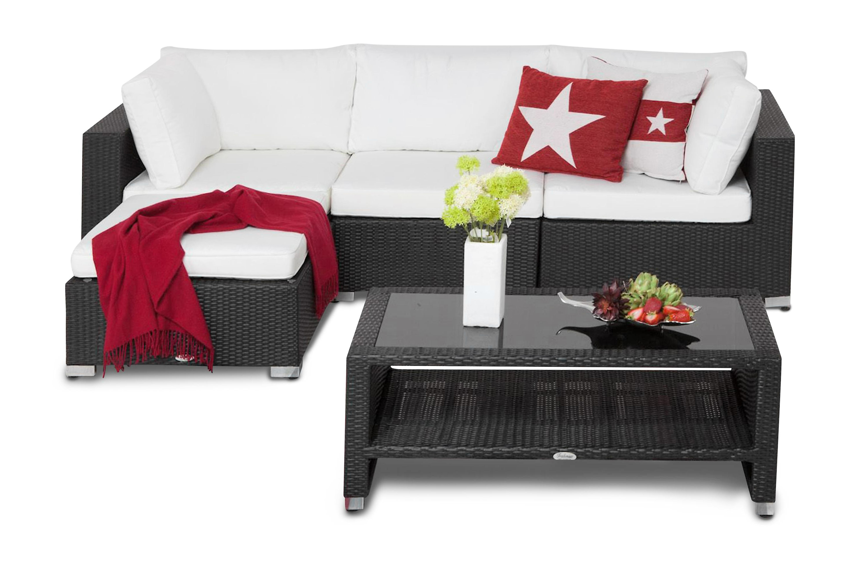 Comfort Garden Bahamas Loungegrupp 4-sits Bord m Hylla - Divan/Bord Svart & Loungeset Plast