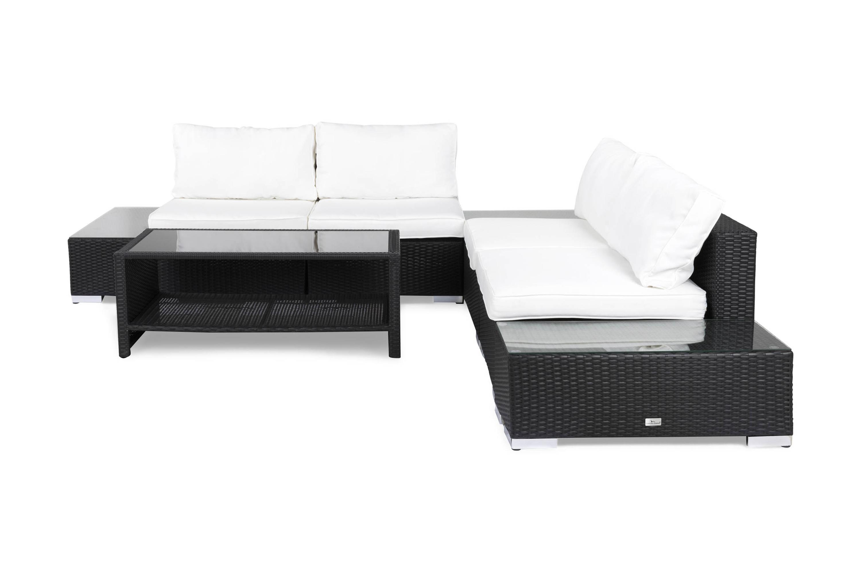 Comfort Garden Bahamas Loungegrupp 5-sits 1 Bord m Hylla - Divan 2 Avslut Svart & Loungeset Vit,Svart