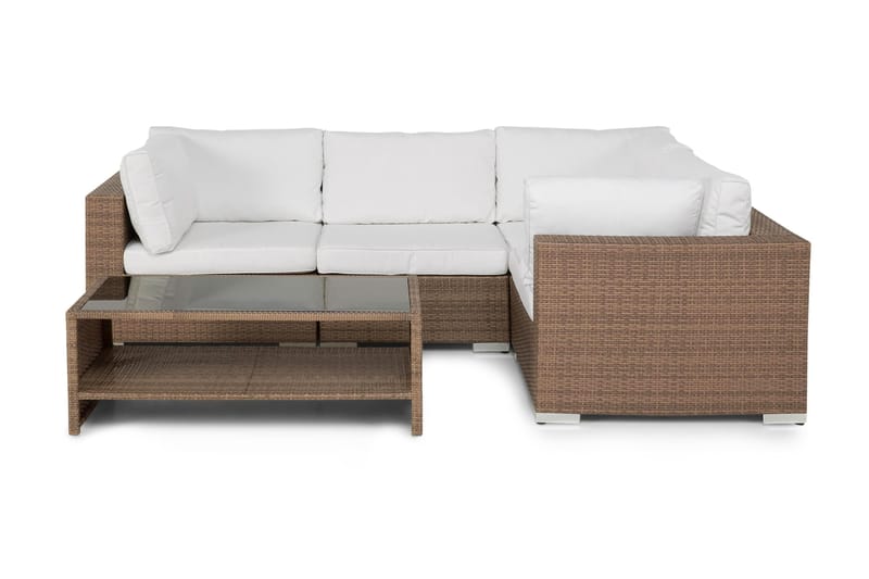 Bahamas Loungegrupp Utomhus - 4-sits Konstrotting Utemöbler L-format Loungeset för Uteplats och Trädgård - Beige / Vita dynor - Trädgård & spabad - Utemiljö - Altan & terrass - Altanmöbler