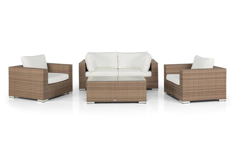 Bahamas Loungegrupp Utomhus - 4-sits Konstrotting Utemöbler Loungeset för Uteplats och Trädgård - Beige / Vita dynor - Trädgård & spabad - Utemiljö - Altan & terrass - Altanmöbler