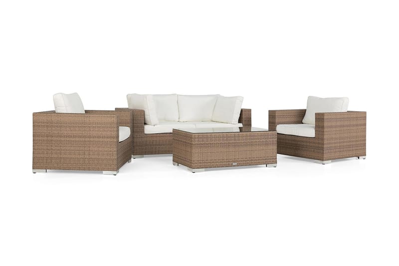 Bahamas Loungegrupp Utomhus - 4-sits Konstrotting Utemöbler Loungeset för Uteplats och Trädgård - Beige / Vita dynor - Trädgård & spabad - Utemiljö - Altan & terrass - Altanmöbler