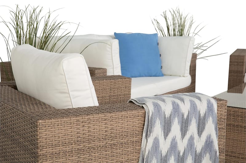 Bahamas Loungegrupp Utomhus - 4-sits Konstrotting Utemöbler Loungeset för Uteplats och Trädgård - Beige / Vita dynor - Trädgård & spabad - Utemiljö - Altan & terrass - Altanmöbler