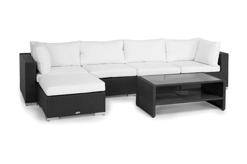 Bahamas Loungegrupp Utomhus - 5-sits Konstrotting Utemöbler L-format Loungeset för Trädgård - Svart / VIta dynor - Trädgård & spabad - Utemiljö - Altan & terrass - Altanmöbler