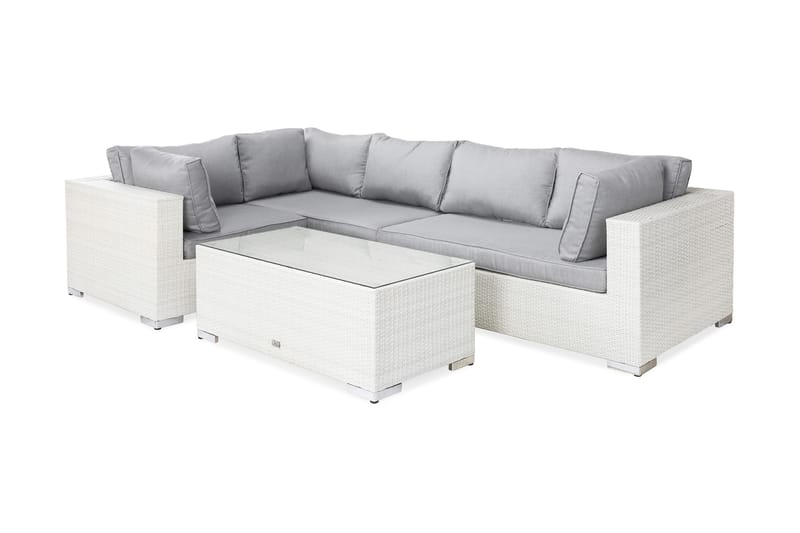 Bahamas Loungegrupp Utomhus - 5-sits Konstrotting Utemöbler L-format Loungeset för Trädgård - Vit / Gråa dynor - Trädgård & spabad - Utemiljö - Altan & terrass - Altanmöbler