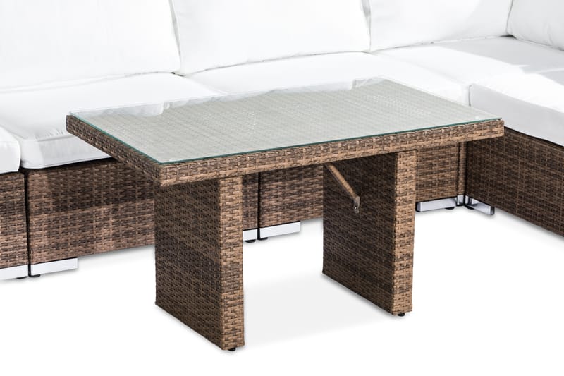 Bahamas Loungegrupp Utomhus - 5-sits Konstrotting Utemöbler L-format Loungeset för Uteplats och Trädgård - Beige / Vita dynor - Trädgård & spabad - Utemiljö - Altan & terrass - Altanmöbler