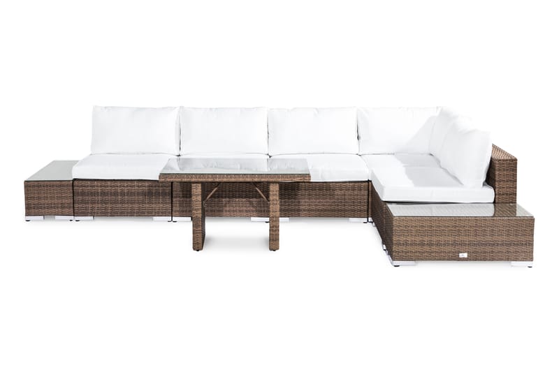 Bahamas Loungegrupp Utomhus - 5-sits Konstrotting Utemöbler L-format Loungeset för Uteplats och Trädgård - Beige / Vita dynor - Trädgård & spabad - Utemiljö - Altan & terrass - Altanmöbler