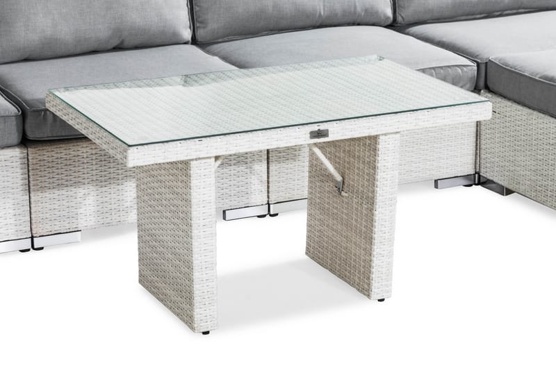 Bahamas Loungegrupp Utomhus - 5-sits Konstrotting Utemöbler L-format Loungeset för Uteplats och Trädgård - Vit / Gråa dynor / Glas - Trädgård & spabad - Utemiljö - Altan & terrass - Altanmöbler