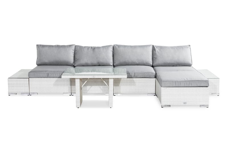 Bahamas Loungegrupp Utomhus - 5-sits Konstrotting Utemöbler L-format Loungeset för Uteplats och Trädgård - Vit / Gråa dynor / Glas - Trädgård & spabad - Utemiljö - Altan & terrass - Altanmöbler