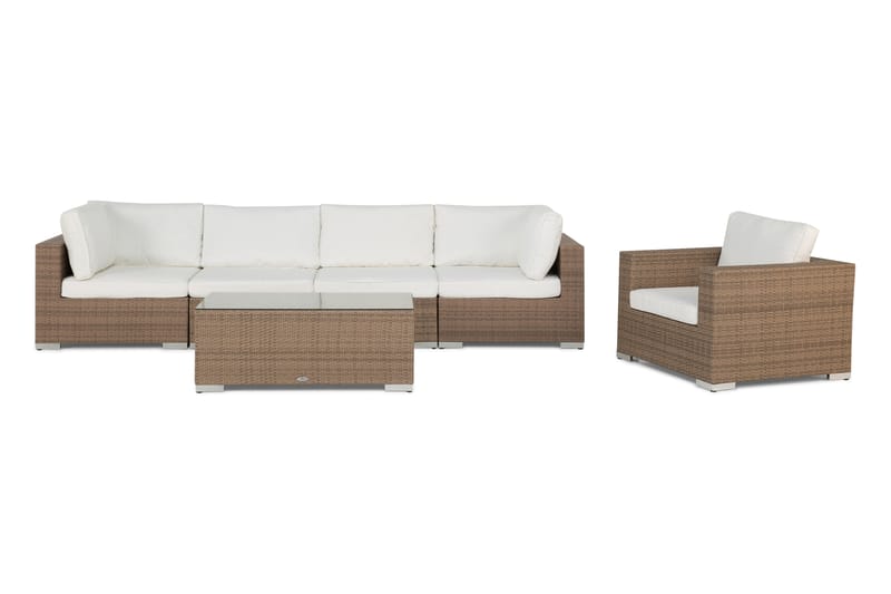 Bahamas Loungegrupp Utomhus - 5-sits Konstrotting Utemöbler Loungeset för Trädgård - Beige / Vita dynor - Trädgård & spabad - Utemiljö - Altan & terrass - Altanmöbler