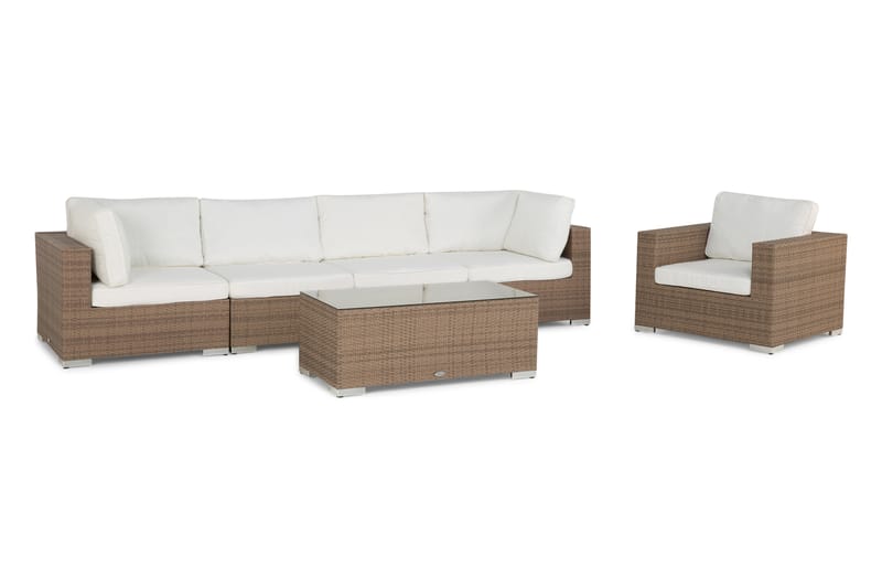 Bahamas Loungegrupp Utomhus - 5-sits Konstrotting Utemöbler Loungeset för Trädgård - Beige / Vita dynor - Trädgård & spabad - Utemiljö - Altan & terrass - Altanmöbler