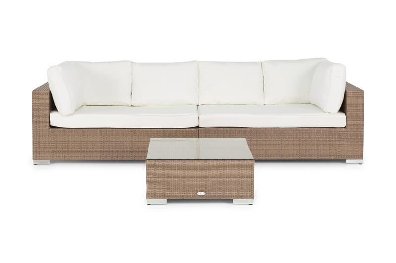 Bahamas Loungegrupp Utomhus - 5-sits Konstrotting Utemöbler Loungeset för Trädgård och Altan - Beige / Vita dynor - Trädgård & spabad - Utemiljö - Altan & terrass - Altanmöbler