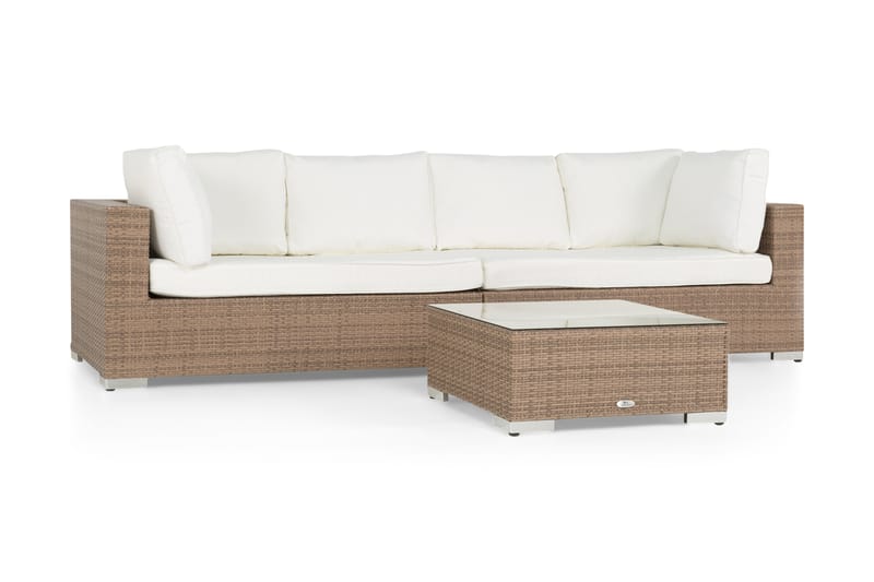 Bahamas Loungegrupp Utomhus - 5-sits Konstrotting Utemöbler Loungeset för Trädgård och Altan - Beige / Vita dynor - Trädgård & spabad - Utemiljö - Altan & terrass - Altanmöbler