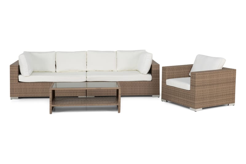 Bahamas Loungegrupp Utomhus - 5-sits Konstrotting Utemöbler Loungeset för Uteplats och Altan - Beige / Vita dynor - Trädgård & spabad - Utemiljö - Altan & terrass - Altanmöbler