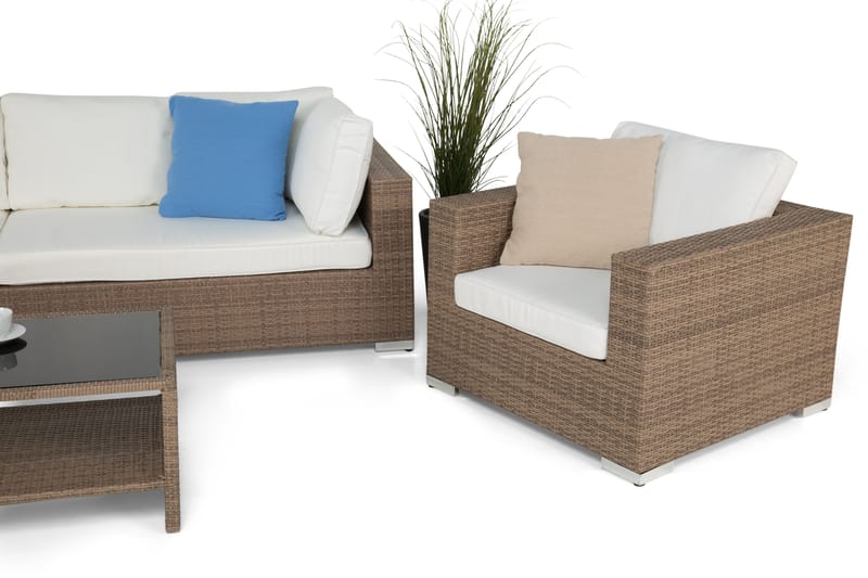 Bahamas Loungegrupp Utomhus - 5-sits Konstrotting Utemöbler Loungeset för Uteplats och Altan - Beige / Vita dynor - Trädgård & spabad - Utemiljö - Altan & terrass - Altanmöbler