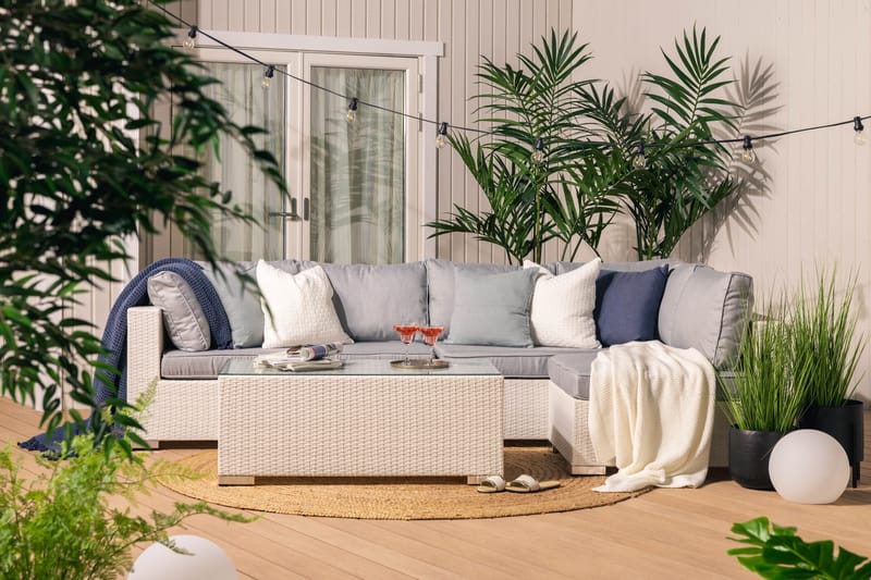 Bahamas Loungegrupp Utomhus - 5-sits Konstrotting Utemöbler Loungeset för Uteplats och Altan - Vit / Gråa dynor - Trädgård & spabad - Utemiljö - Altan & terrass - Altanmöbler