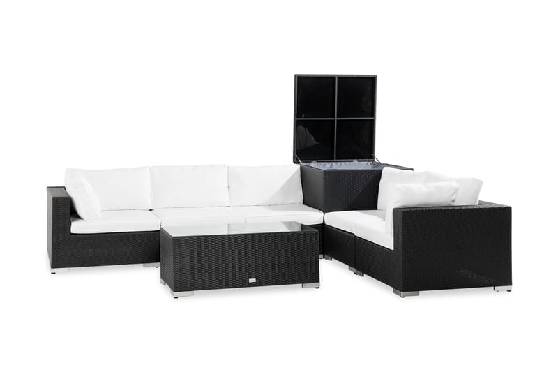 Bahamas Loungegrupp Utomhus - 5-sits Loungeset i Konstrotting med dynbox för Uteplats och Trädgård - Svart / Vita dynor - Trädgård & spabad - Utemiljö - Altan & terrass - Altanmöbler