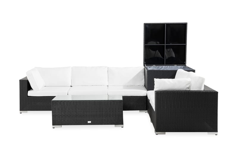 Bahamas Loungegrupp Utomhus - 5-sits Loungeset i Konstrotting med dynbox för Uteplats och Trädgård - Svart / Vita dynor - Trädgård & spabad - Utemiljö - Altan & terrass - Altanmöbler