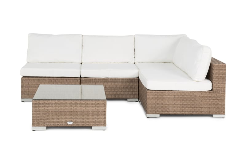 Bahamas Loungegrupp utomhus - Soffgrupp för trädgård med 5-sits - Loungeset i konstrotting utemöbler - Beige / Sand / Vita dynor - Trädgård & spabad - Utemiljö - Altan & terrass - Altanmöbler