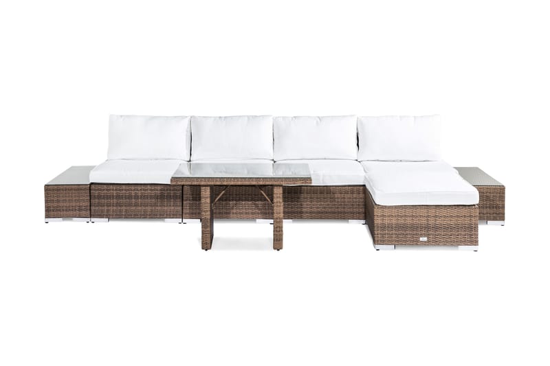 Bahamas Loungegrupp utomhus - Soffgrupp för trädgård med 5-sits - Loungeset konstrotting utemöbler - Beige / Vita dynor - Trädgård & spabad - Utemiljö - Altan & terrass - Altanmöbler