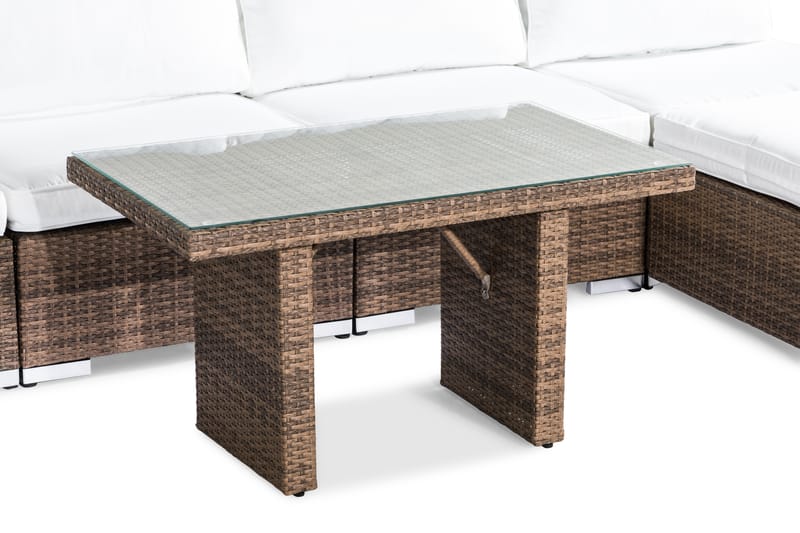 Bahamas Loungegrupp utomhus - Soffgrupp för trädgård med 5-sits - Loungeset konstrotting utemöbler - Beige / Vita dynor - Trädgård & spabad - Utemiljö - Altan & terrass - Altanmöbler