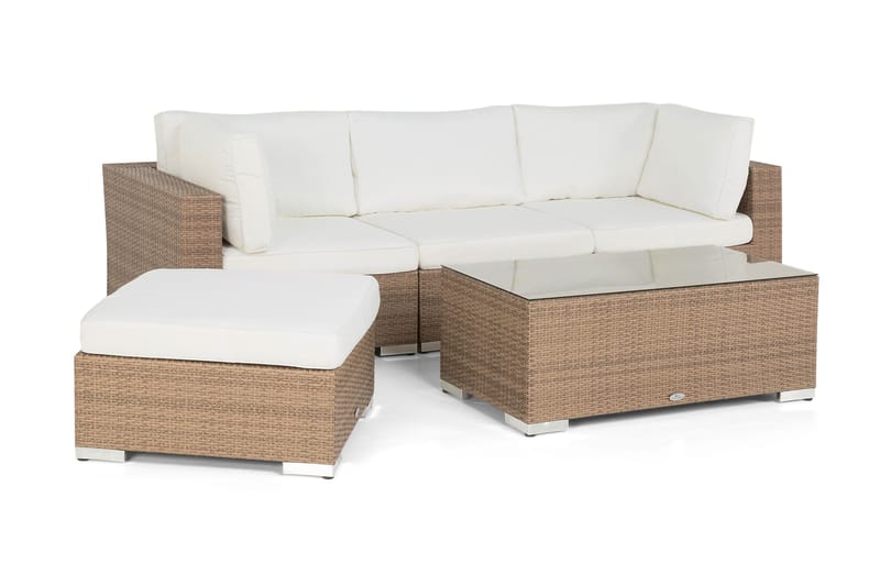 Bahamas Loungegrupp utomhus - Soffgrupp till trädgård & altan 4-sits - Loungeset konstrotting utemöbler - Beige / Vita dynor - Trädgård & spabad - Utemiljö - Altan & terrass - Altanmöbler