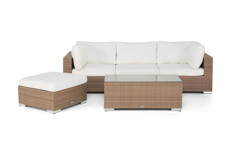 Bahamas Loungegrupp utomhus - Soffgrupp till trädgård & altan 4-sits - Loungeset konstrotting utemöbler - Beige / Vita dynor - Trädgård & spabad - Utemiljö - Altan & terrass - Altanmöbler