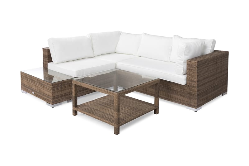 Bahamas Loungegrupp utomhus - Soffgrupp till trädgård 4-sits - Loungeset konstrotting utemöbler - Beige / Vita dynor - Trädgård & spabad - Utemiljö - Altan & terrass - Altanmöbler