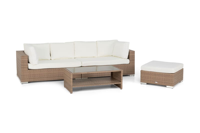 Bahamas Loungegrupp utomhus - Soffgrupp till trädgård 5-sits - Loungeset konstrotting utemöbler - Beige / Sand / Vita dynor - Trädgård & spabad - Utemiljö - Altan & terrass - Altanmöbler