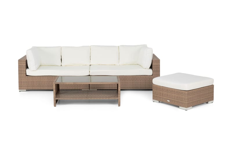 Bahamas Loungegrupp utomhus - Soffgrupp till trädgård 5-sits - Loungeset konstrotting utemöbler - Beige / Sand / Vita dynor - Trädgård & spabad - Utemiljö - Altan & terrass - Altanmöbler