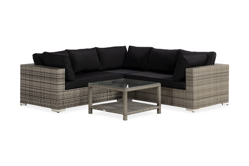 Bahamas Loungegrupp utomhus - Soffgrupp till trädgård 5-sits - Loungeset konstrotting utemöbler - Beige / Svarta dynor - Trädgård & spabad - Utemiljö - Altan & terrass - Altanmöbler