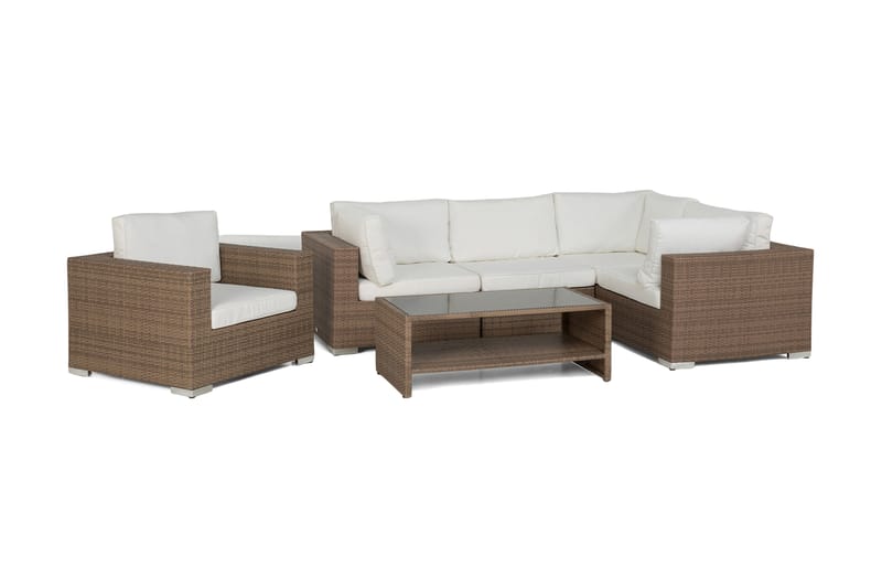 Bahamas Loungegrupp utomhus - Soffgrupp till trädgård 5-sits - Loungeset konstrotting utemöbler - Beige / Vita dynor - Trädgård & spabad - Utemiljö - Altan & terrass - Altanmöbler