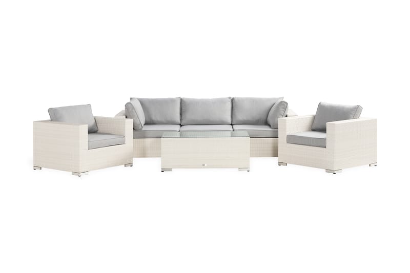 Bahamas Loungegrupp utomhus - Soffgrupp till trädgård 5-sits - Loungeset konstrotting utemöbler - Vit / offwhite / Gråa dynor - Trädgård & spabad - Utemiljö - Altan & terrass - Altanmöbler