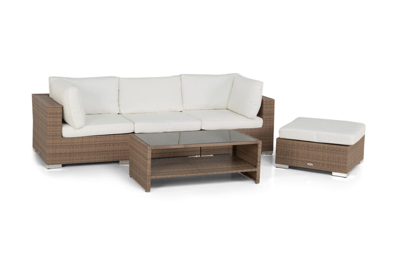 Bahamas Loungegrupp utomhus - Soffgrupp till uteplats & balkong 4-sits - Loungeset konstrotting utemöbler - Beige / Vita dynor - Trädgård & spabad - Utemiljö - Altan & terrass - Altanmöbler