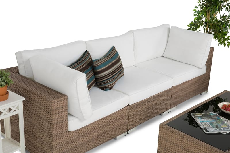 Bahamas Loungegrupp utomhus - Soffgrupp till uteplats 4-sits - Loungeset konstrotting - Beige / Vita dynor - Trädgård & spabad - Utemiljö - Altan & terrass - Altanmöbler