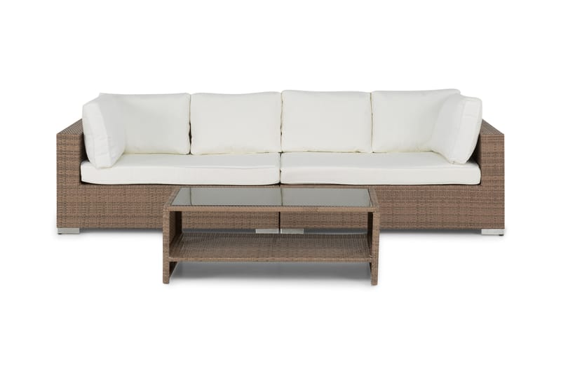 Bahamas Loungegrupp utomhus - Soffgrupp till uteplats 4-sits - Loungeset konstrotting utemöbler - Beige / Vita dynor - Trädgård & spabad - Utemiljö - Altan & terrass - Altanmöbler